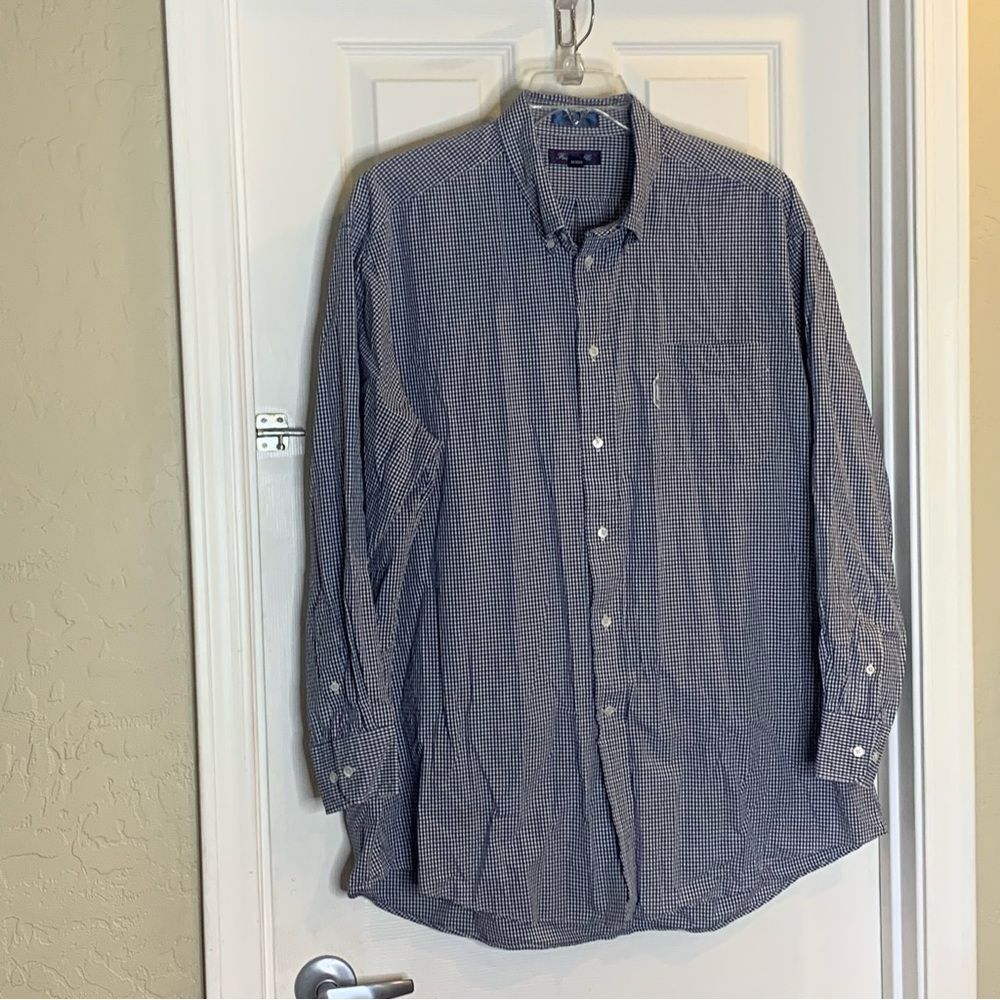 Facconable Blue Gingham Button Down Shirt Size 18… - image 3